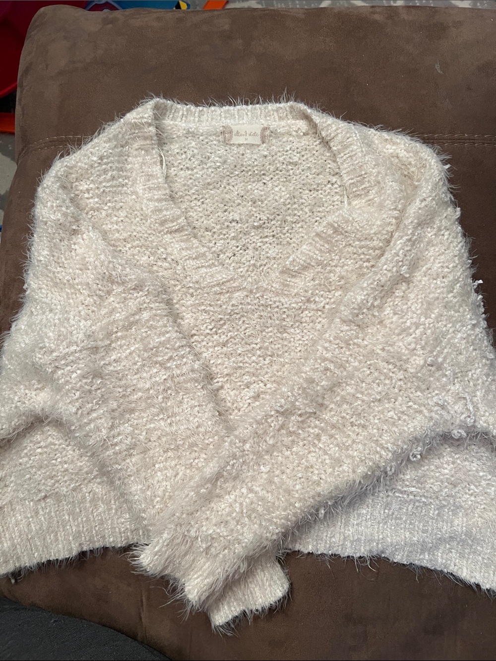Altar'd State Cream Fuzzy V-Neck Sweater